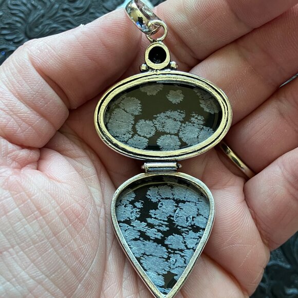 Snowflake Obsidian and Black Onyx Stone Jewelry Crystal Pendant - Picture 7 of 7